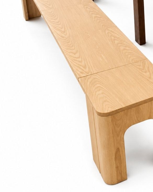 Close detail of the Natural Oak wood grain finish on the EXTENDR bench