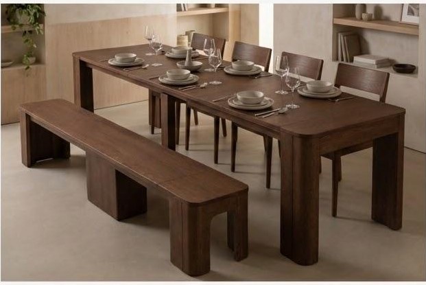EXTENDR table expanded into a 10-foot dining table set for a dinner party